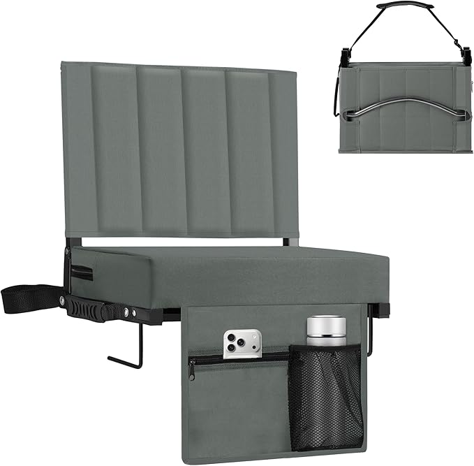Halituny Stadium Seat for Bleachers with Back Support, Portable Bleacher Seat with Wide Comfy Padded Cushion, Metal Hook, Folding Stadium Chair with Shoulder Strap, Carry Handle, Cup Holder