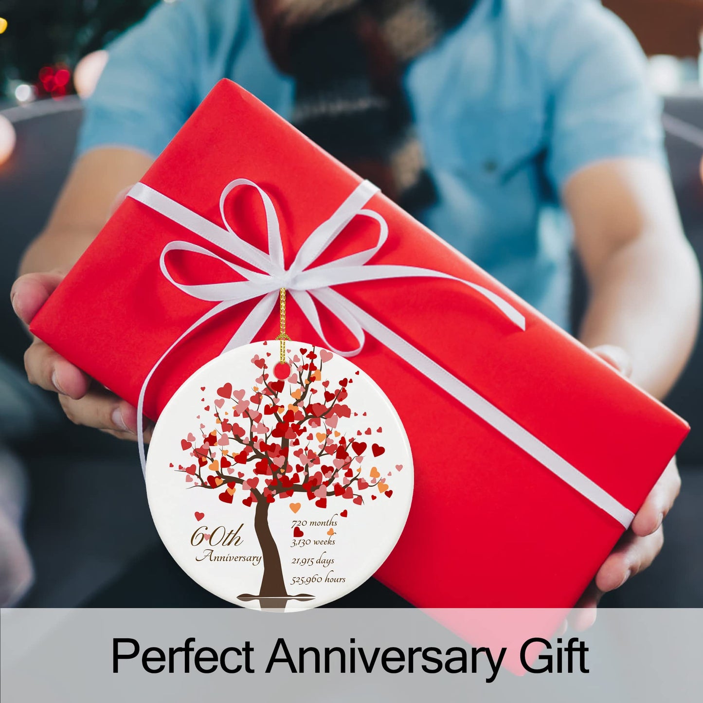 60th Anniversary Ornament, Gifts for 60th Wedding Anniversary, 60 Year Anniversary Valentines Gifts for Couples,Parents, 2.9" Ceramic 60th Anniversary Christmas Ornaments 2025