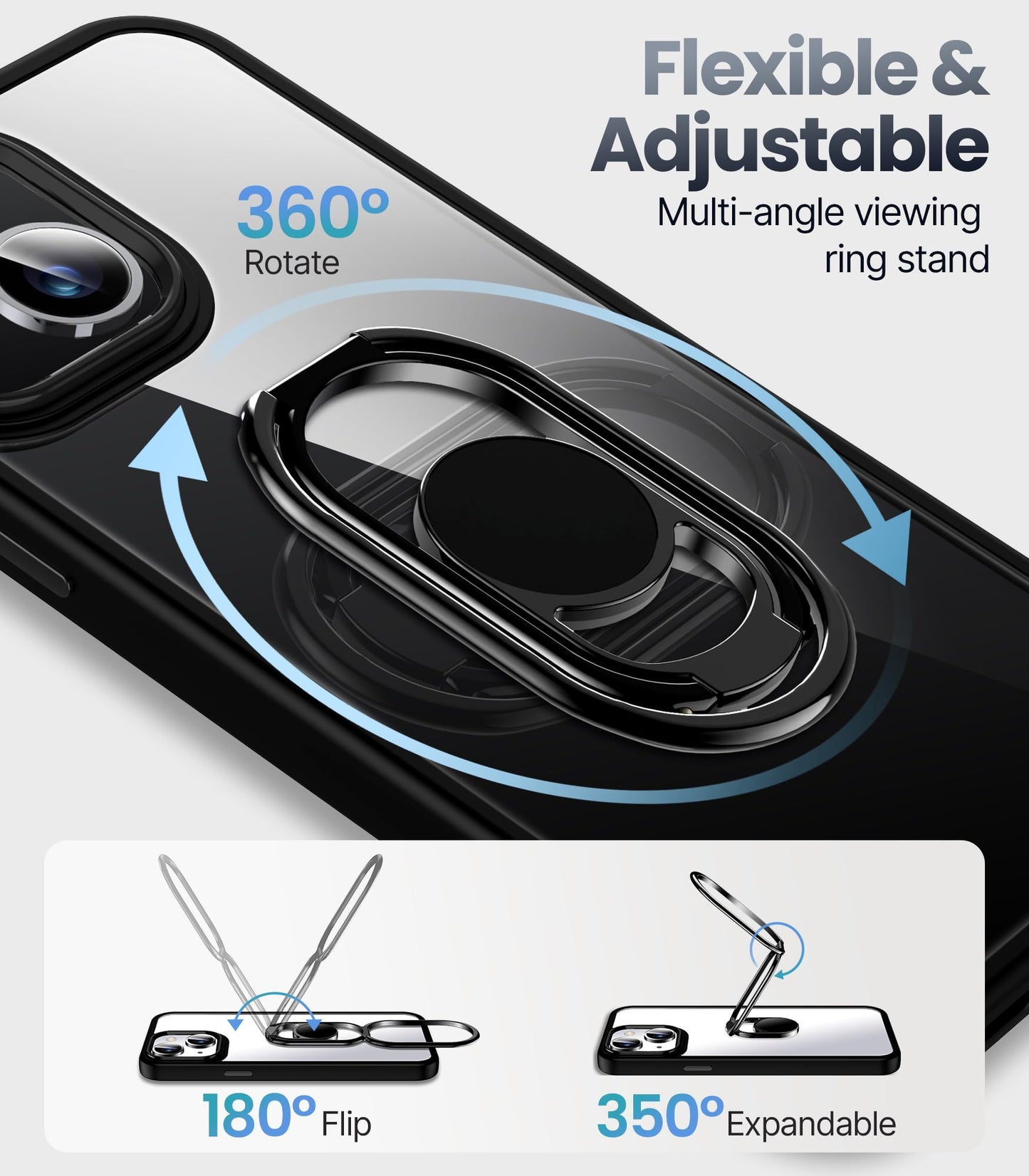 Shields Up For Iphone 15 Plus Case With Stand, Phone Case Clear With Double Ring Holder [Adjustable & Foldable] Shockproof Prote