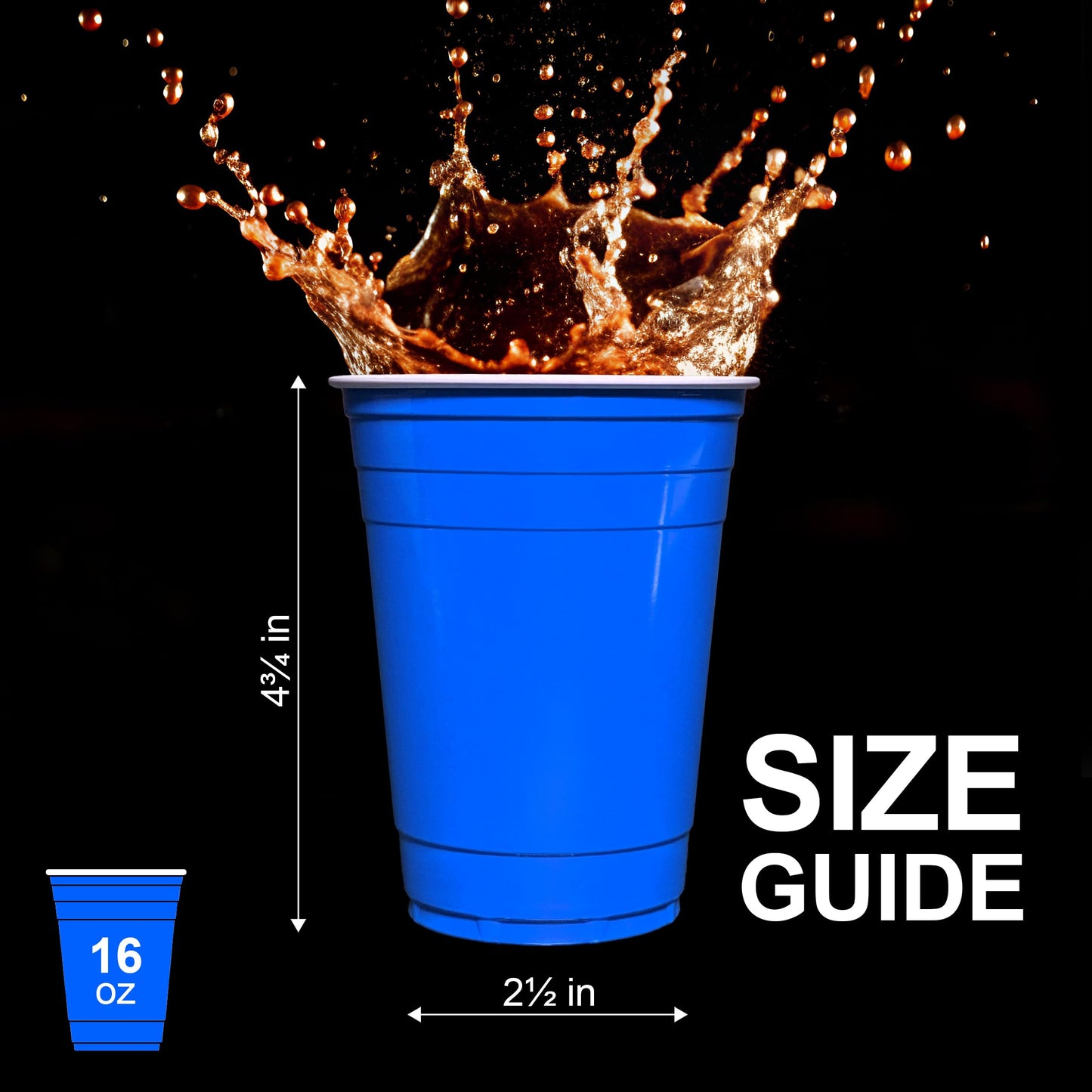 PAMI Blue Plastic Party Cups [Pack of 30]- 16oz Disposable Drinking Glasses- Colored Plastic Glasses For Iced Tea, Smoothies, Punch, Beer, Cocktails & Cold Drinks- Beerpong Cups