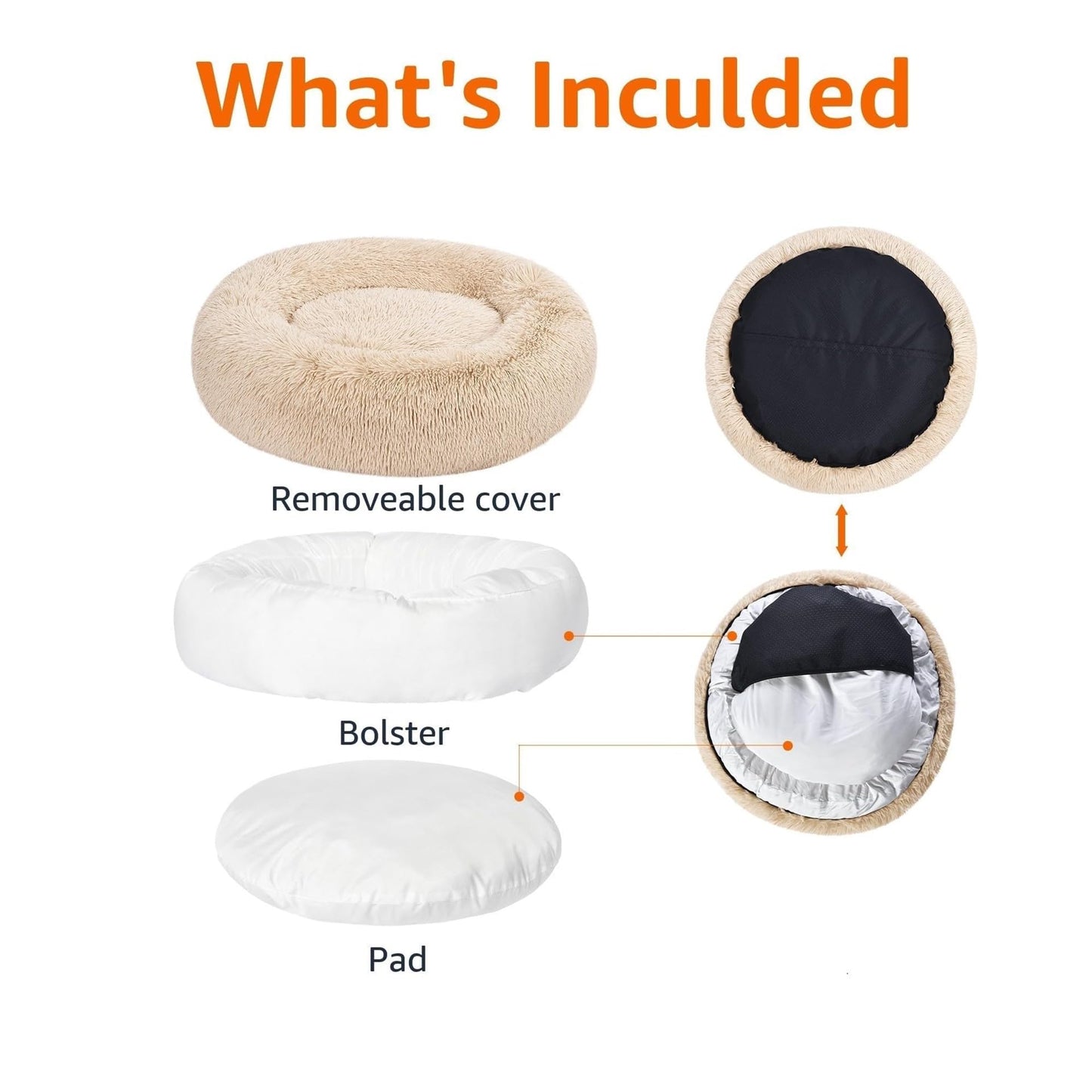 Amazon Basics Donut Pet Bolster Faux Fur Bed for Dog, Beige, 36" x 36"