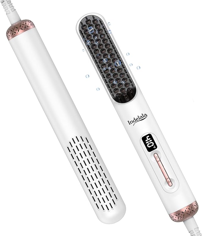 Hair Straightener Brush, Ionic Straightening Comb for Women, Anti-Frizz, 10 Temp Settings, Fast Heating, Dual Voltage, Professional Styling Tools