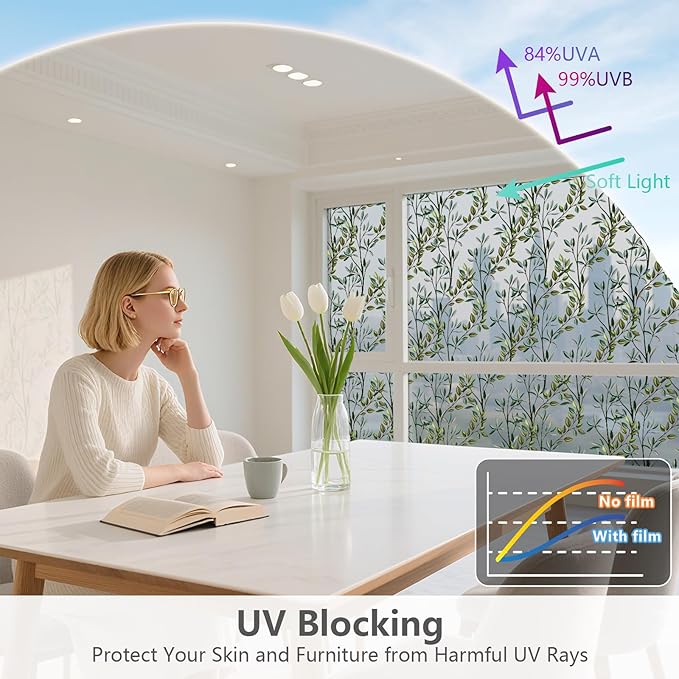 NINETREX One Way Window Privacy Film, Daytime Privacy Static Cling Sun Blocking Anti UV Reflective Window Tint for Home and Office 17.5 x 157.4 inches, Silver Leaf