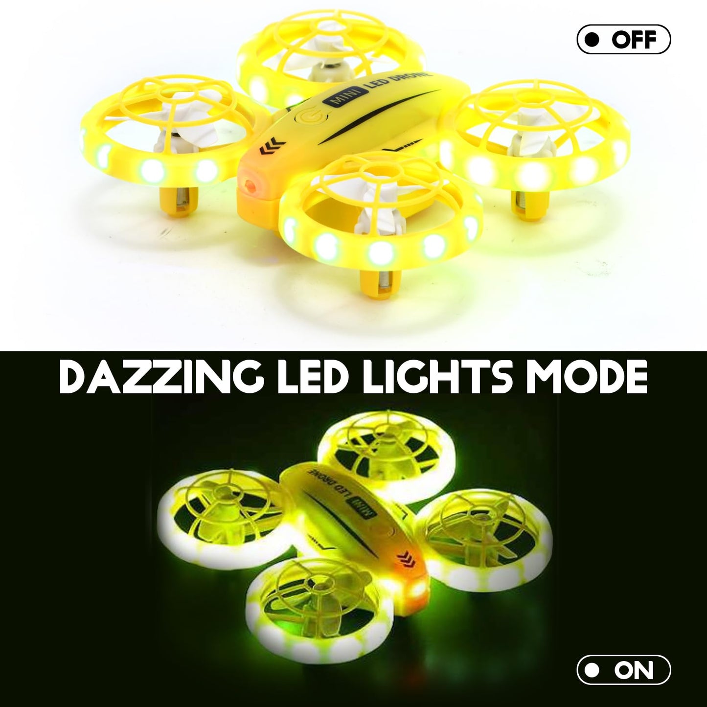 Mini Drone for Kids, Colorful LED RC Drone Quadcopter for Beginners with Headless Mode, 360 Flips, Altitude Hold, 3 Speeds Mode,Full Propeller Protect,Toys Gifts for Boys Girls,Yellow