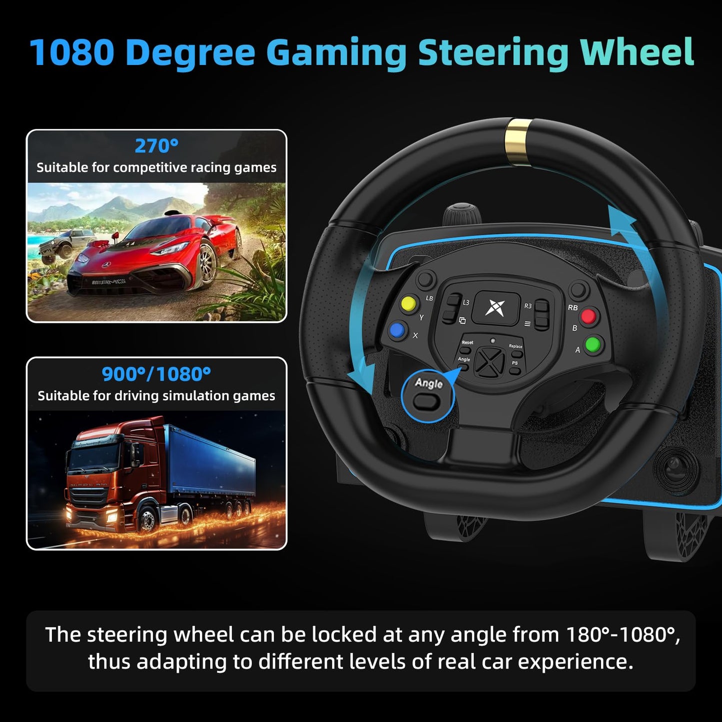 DOYO Gaming Steering Wheel with Pedals and Shifter, 1080° Racing Wheel, Vibration Feedback, Paddle Shifters, Race Steering Wheel for PC, Xbox One, PS4, Xbox Series X/S, PS3, Switch
