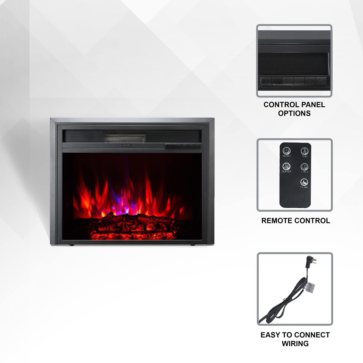 XBrand 32 Inch Black Insert Electric Fireplace Heater w/Remote Control, LED Flame Effect and Temperature Limiting Control, Electric Fireplace Insert with Heat