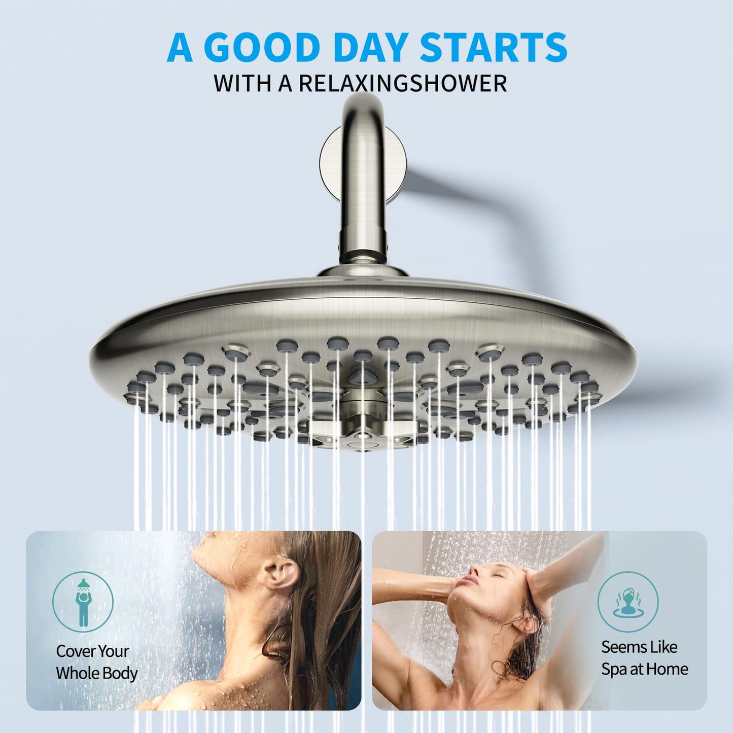 EMBATHER Shower Faucet Sets - Overhead Rain Head Shower System with High Pressure Handheld Complete Combo and Mixer Valve Trim Kit - Brushed Nickel Rainfall Shower Fixture for Luxury Bathroom