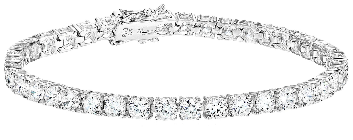 Amazon Essentials Platinum Plated Sterling Silver Round Cut Cubic Zirconia Tennis Bracelet (4mm), 7.5 (previously Amazon Collect