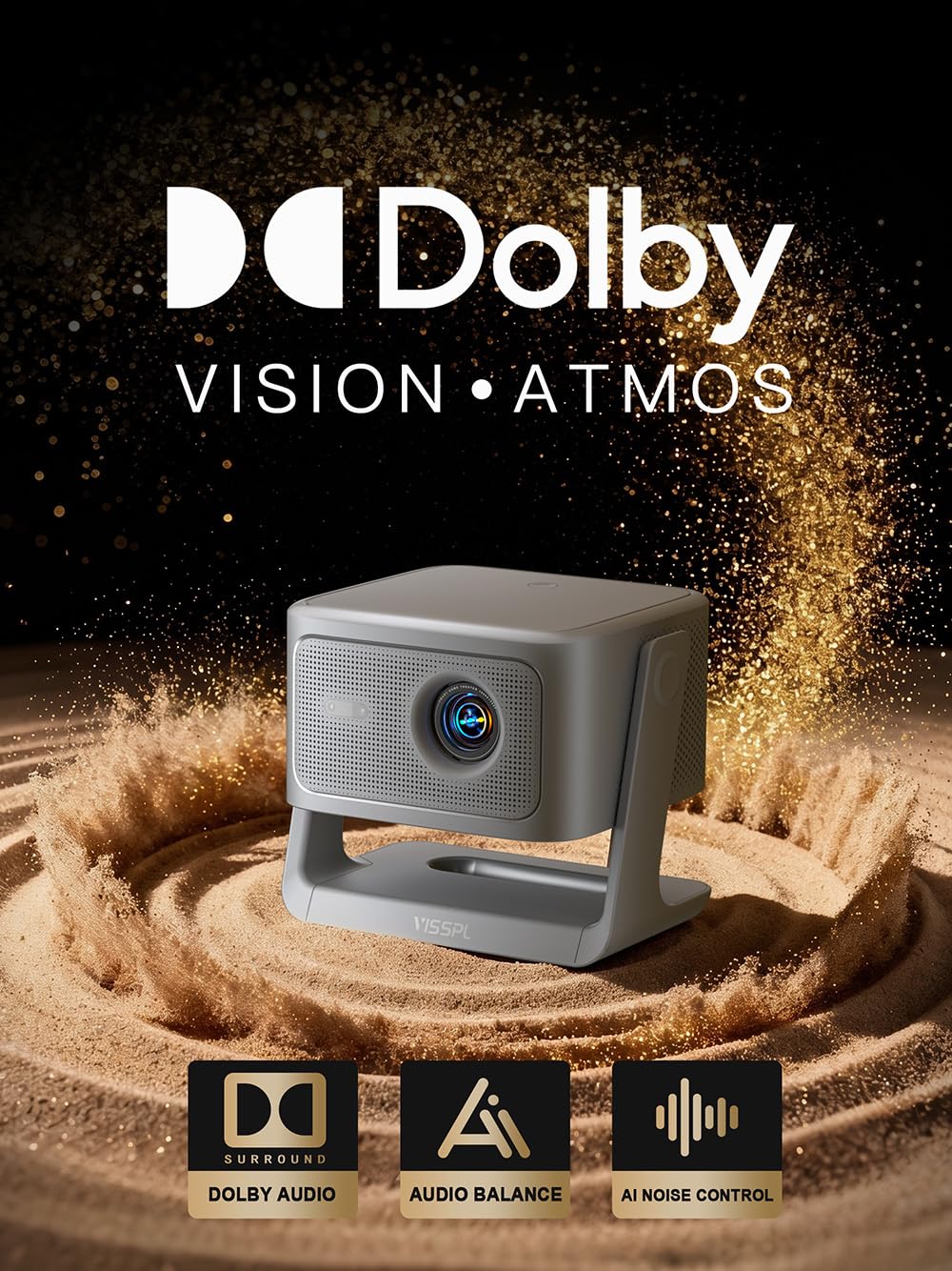 【Netflix Included & 2200ANSI】Smart 4K Projector with WiFi and Bluetooth, VISSPL 3D Dolby Audio and Auto Focus Portable Outdoor Projector, Movie Home Theater Projectors for Bedroom/Ceiling