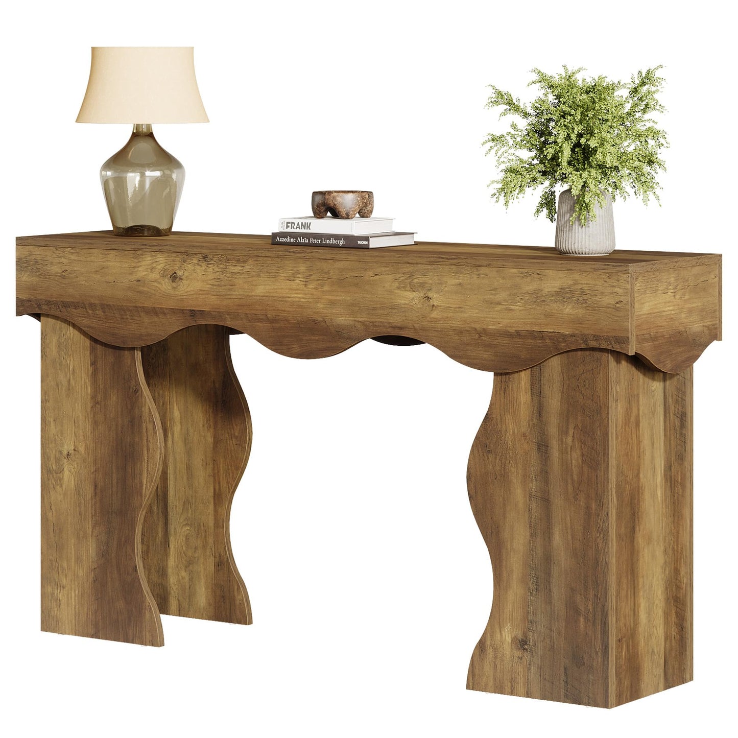 Tribesigns 55.1" Console Table, Farmhouse Entryway Table with Scalloped Edges, for Hallway Foyer Living Room Entrance, Behind Sofa, Brown