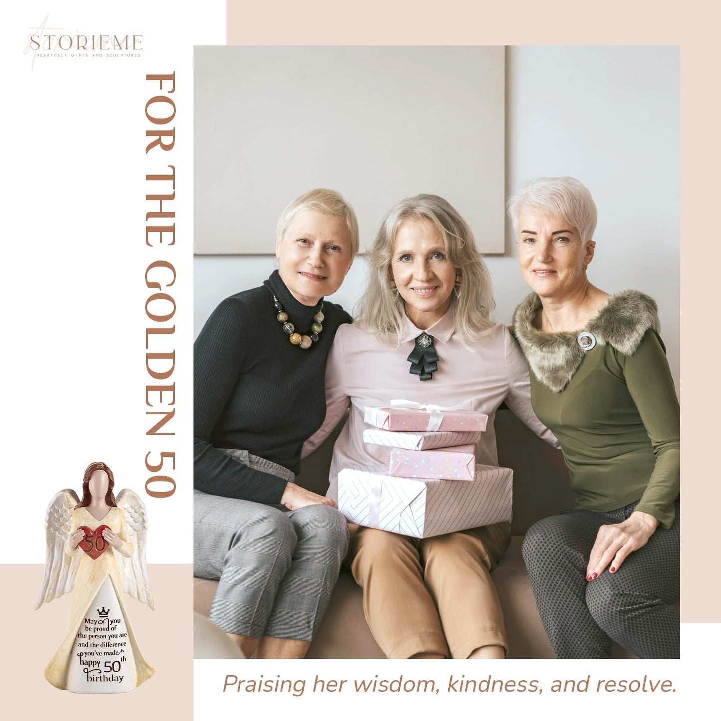 Storieme 50th Birthday Gifts for Her Women: Happy Birthday Gift for Friends Besites Sisters Daughter Mom 50 Year Old Woman Birthday Angel Figurine