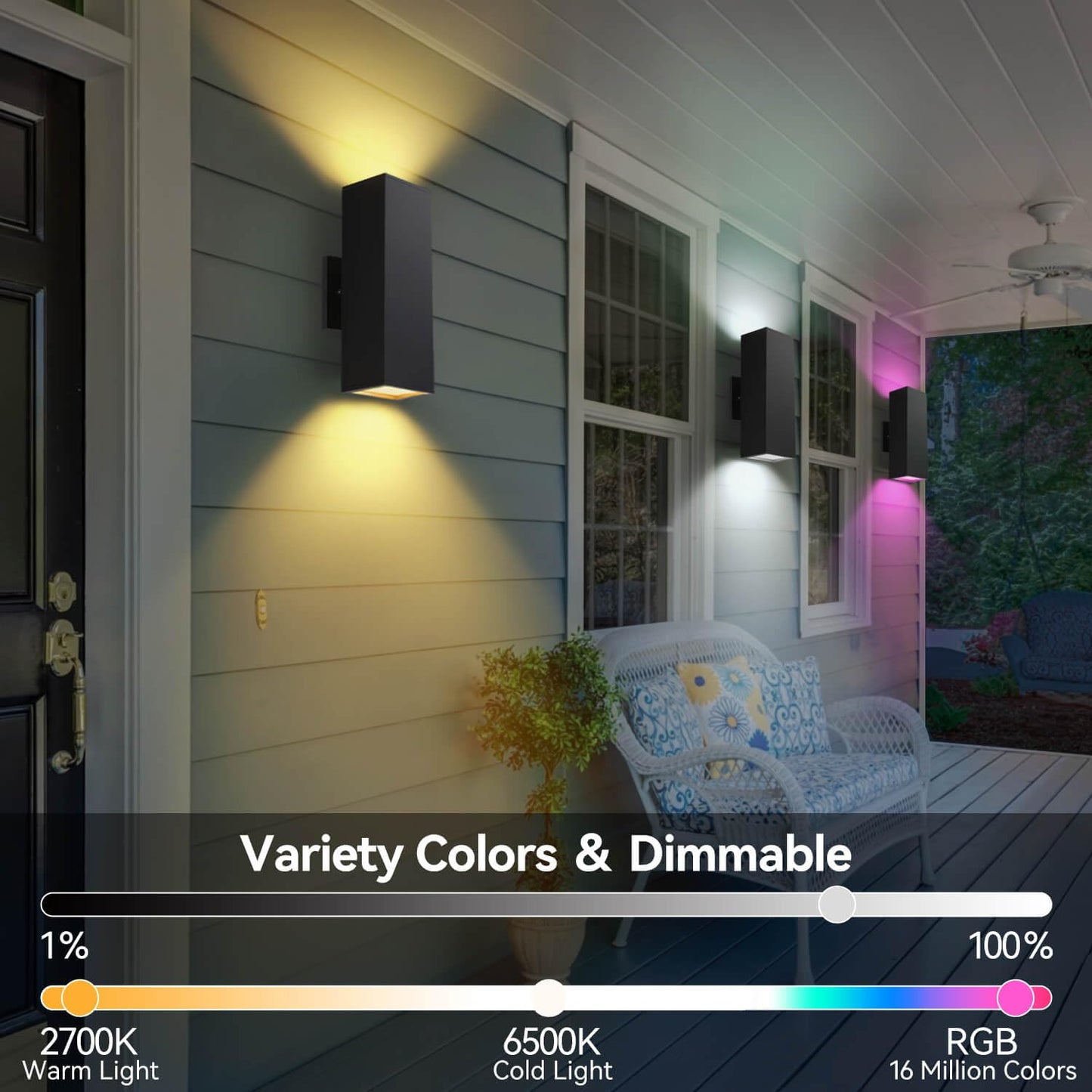 Zinola Outdoor Wall Lights, RGBCW Smart Porch Lights Modern Dusk to Dawn Outdoor Light Fixture Color Changing Light with Remote Control, Waterproof Sconce Compatible with Alexa Google Assistant
