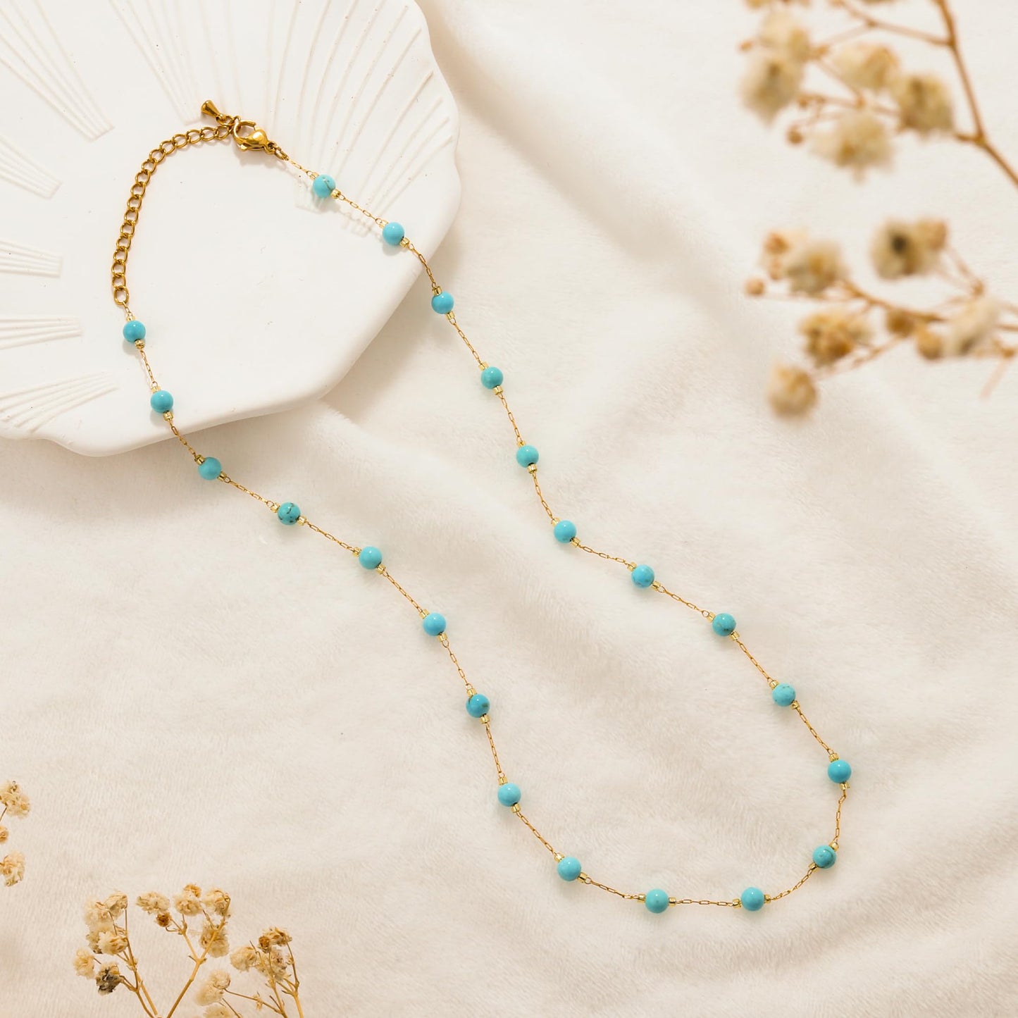 WMISIY Western Jewelry Turquoise Necklaces for Women 18K Gold Plated Beaded Choker Boho Necklace Handmade Beach Summer Everyday