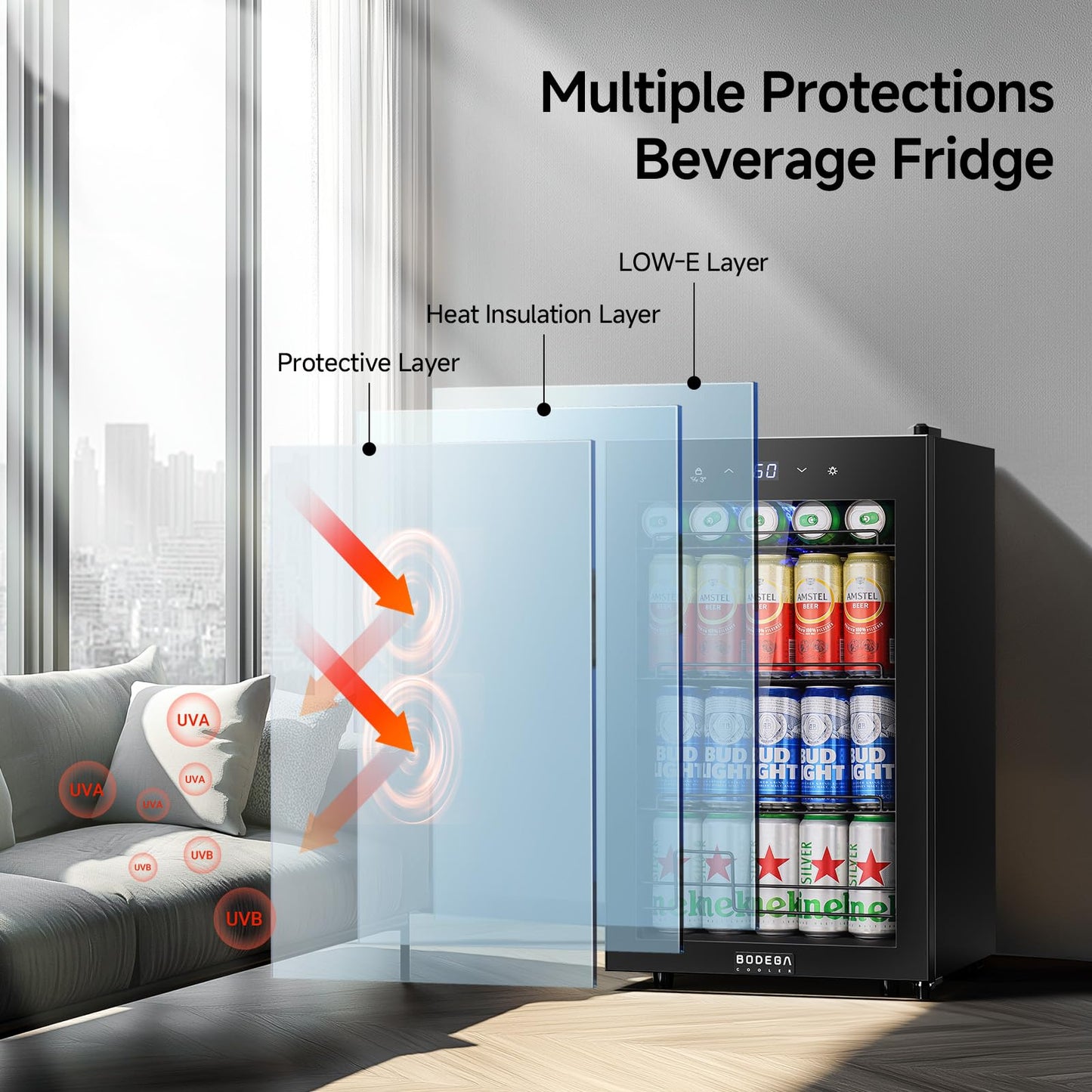 BODEGA Beverage Fridge, Glass Door Drink Refrigerator, Hold 120 Cans