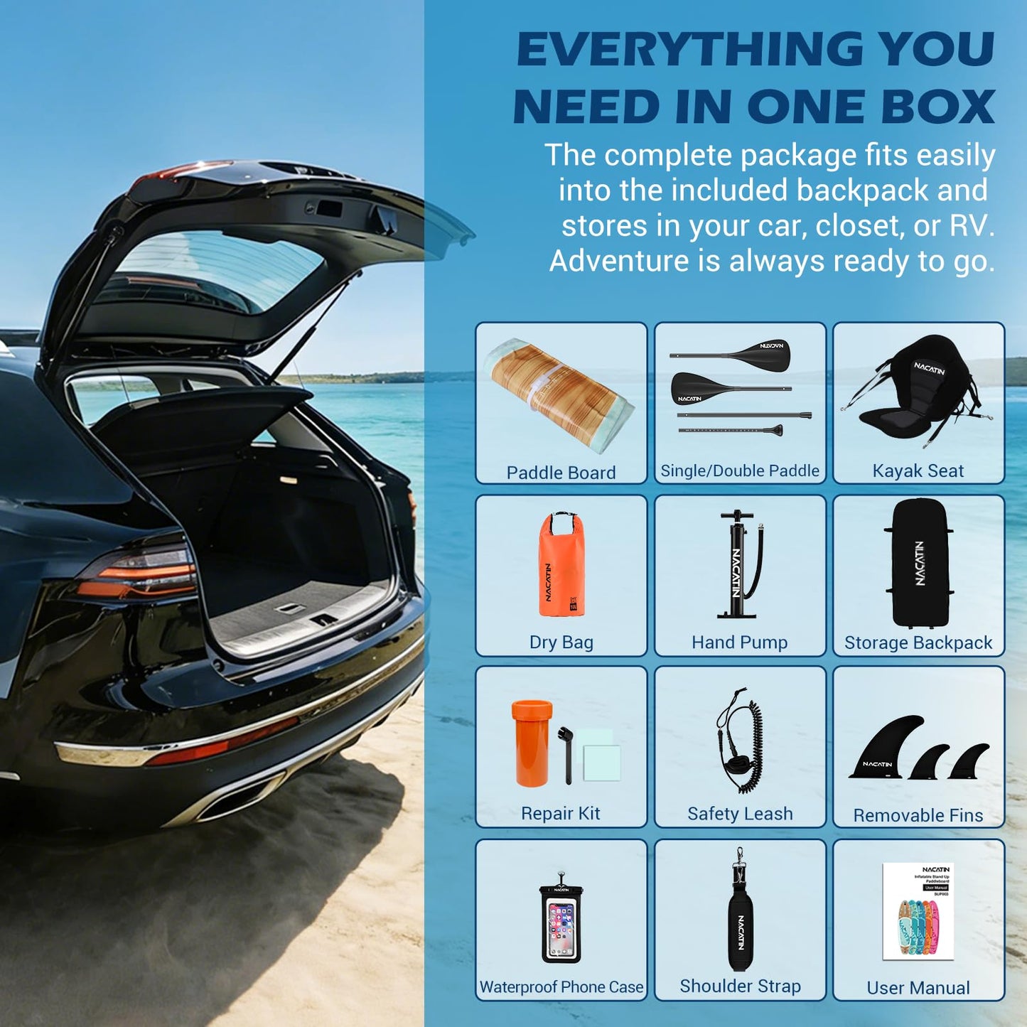 NACATIN Inflatable Stand Up Paddle Board for All Skill Levels, 10'6'' SUP Board for Adults with Non-Slip Deck, Full SUP Accessories & Kayak Seat, Great Stability for Lake, Ocean, Yoga & Fishing