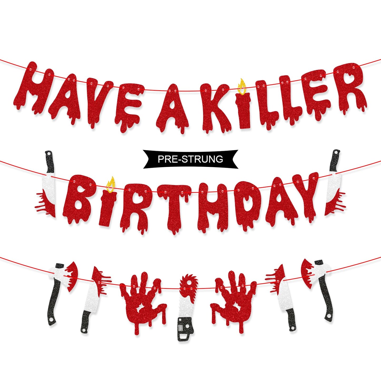 Stcomart Pre-Strung 6ft Glitter Have a Killer Birthday Banner for Halloween Birthday Party Decorations, Scary Bloody Halloween Decorations, Red