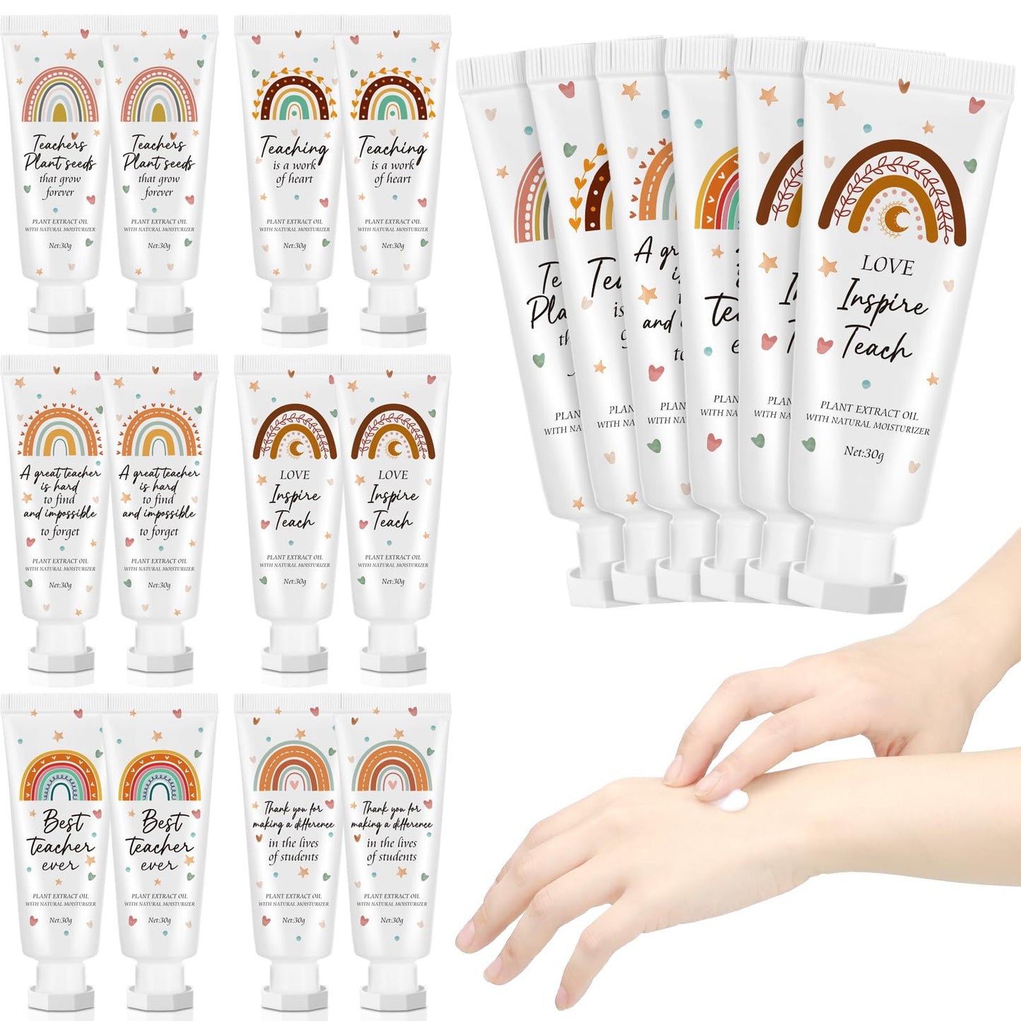 Dansib 12 Pcs Teacher Appreciation Hand Cream Gifts Boho Rainbow 2025 Back to School Thank You Teacher Gifts for Women Travel Si