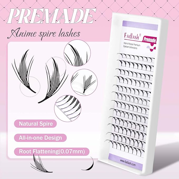 Premade Lash Fans Anime Lashes 0.07 D Curl Natural Manga Lashes Soft Black Eyelash Extensions for Professional Salon Use by FADLASH (0.07-D-8-14mm)