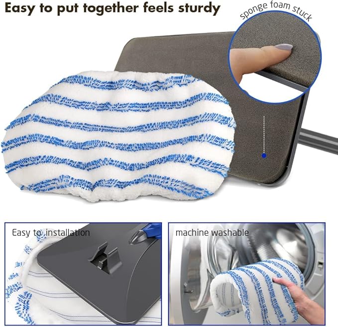Masthome Microfiber Mop Refills 15x8 inches, 3 Pack, Washable & Reusable Microfiber Mop Pads for Wet and Dry Use, Large Surface Mop Replacement Pads for Flat Mop B076HM59FX, B07RQXR7PN