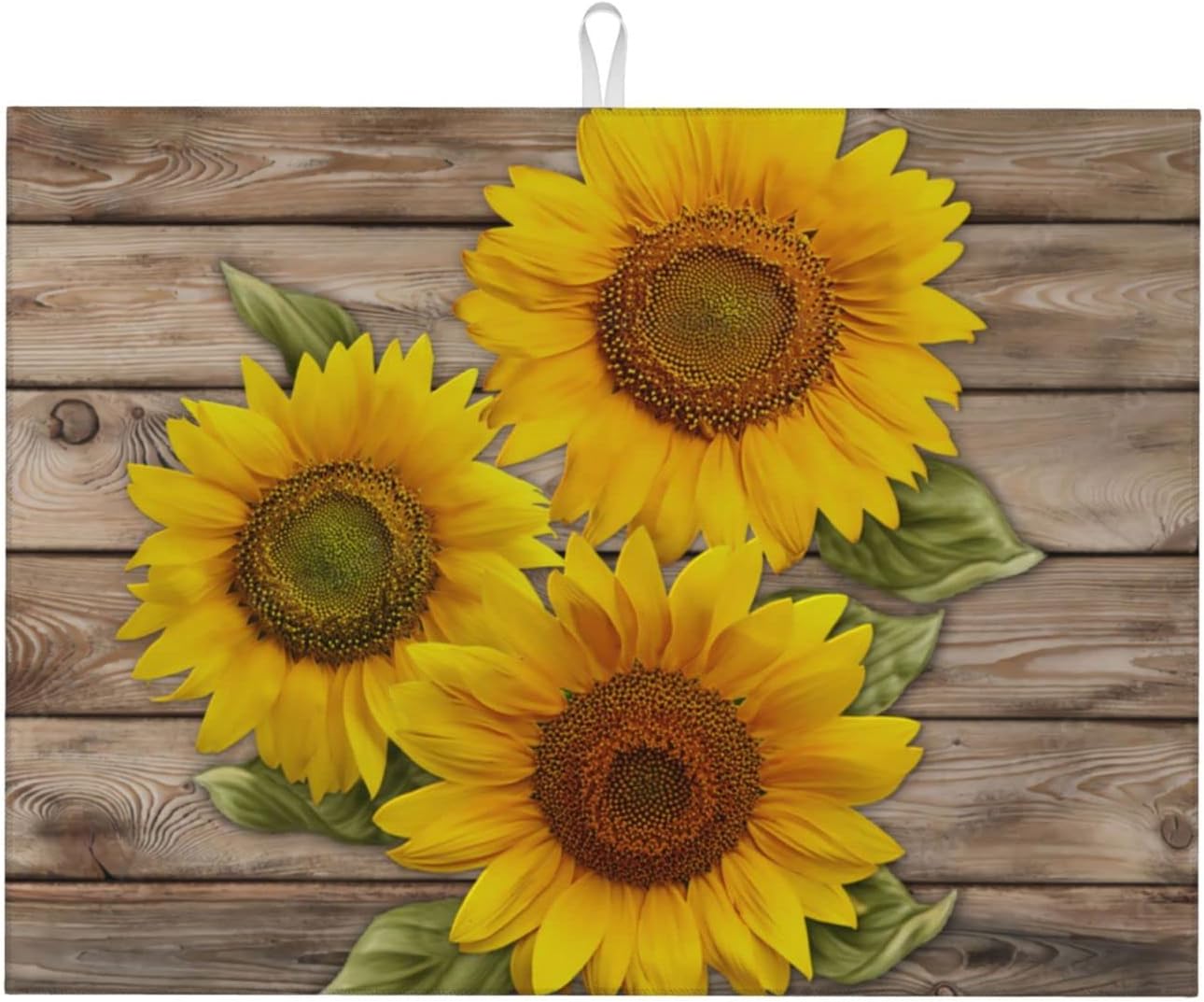 Vintage Yellow Sunflower Wooden Microfiber Dish Drying Mat For Kitchen Countertop Xl Absorbent Reversible Drainer Rack Pad Extra Large 18 X 24 Inch