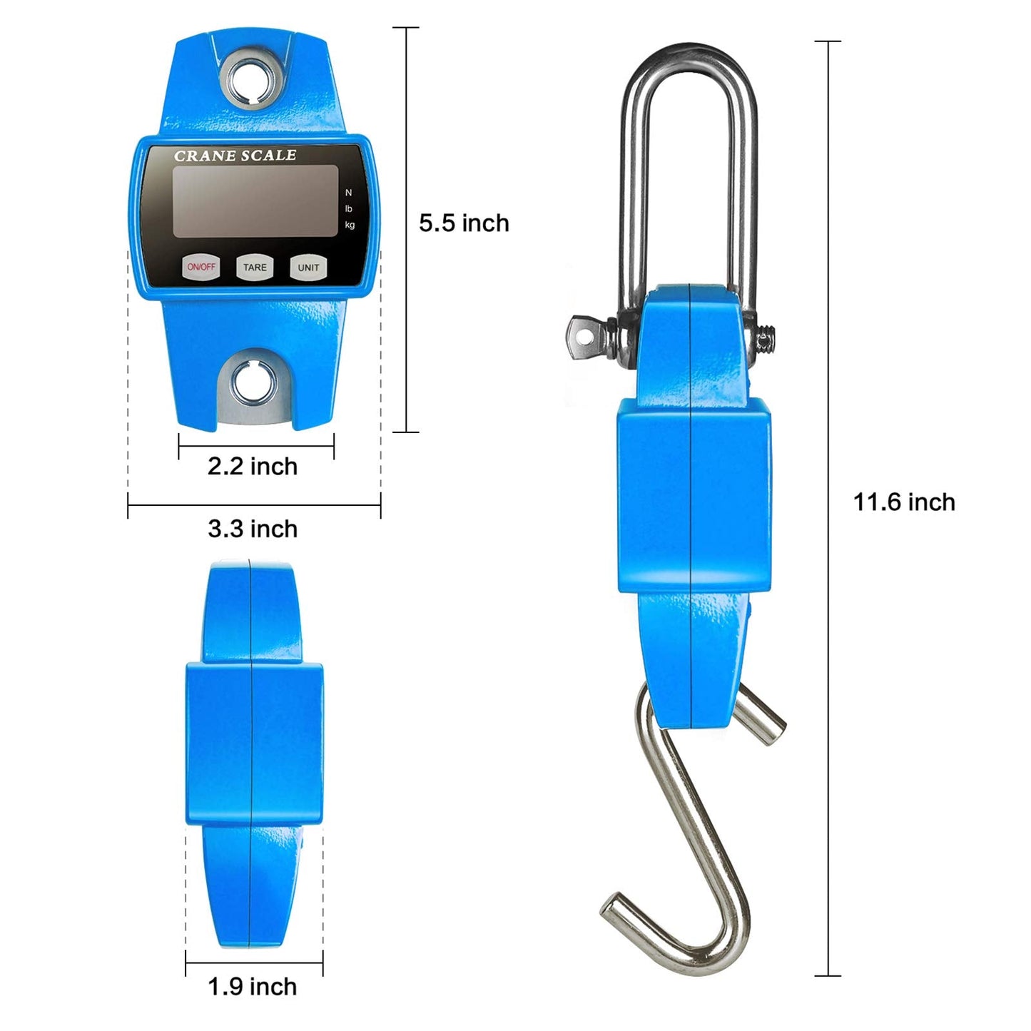 RoMech 660lb Digital Hanging Scale with Cast Aluminum Case, Handheld 300Kg Mini Crane Scale with Hooks for Farm Hunting Fishing Outdoor (Blue)