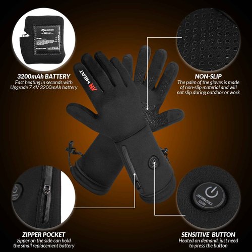 Antarctica Gear Winter Liners Heating Gloves for Men and Women, Rechargeable 3200mAh Battery, Hand Warmers for Cold Weather (M)