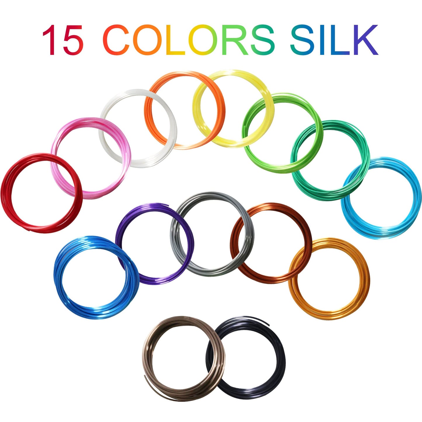 DO3D 15 Bright Colors 1.75mm 3D Pen Silk PLA Filament Refill, Each Color 4m, Total 60m 3D Printer Silk PLA Sample Pack, Compatible with FDM 3D Printer and 3D Pen, Not Support for 3Doodler Pen