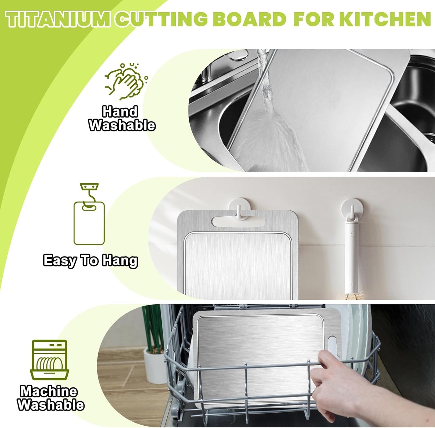 Titanium Cutting Board with Juice Groove-Pure Titanium Cutting Boards For Kitchen，Double-Sided Metal Chopping Board Titanware Cutting Mat for Cutting Meats, Fruits & Vegetables (11.4"L x 7.9"W)