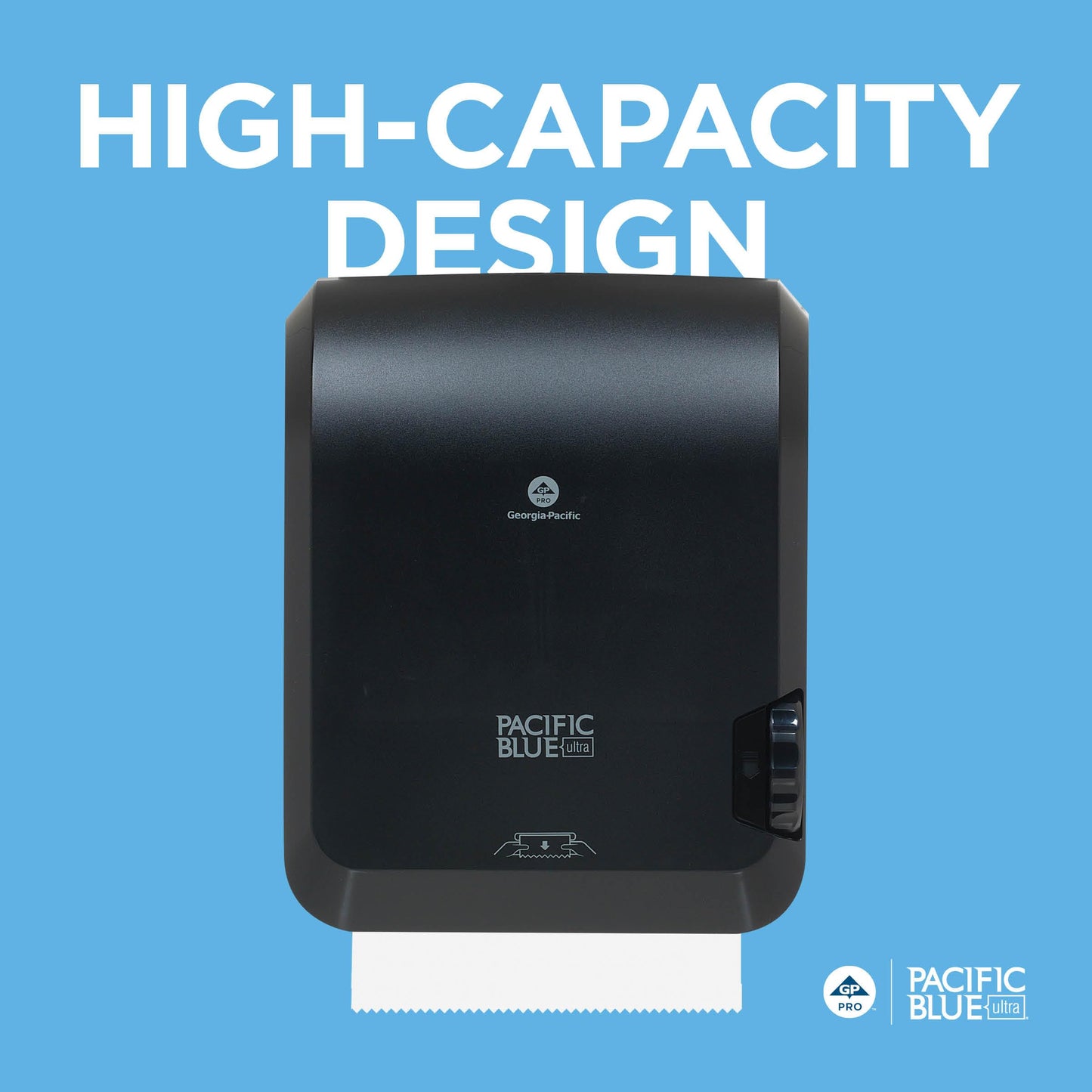 Georgia-Pacific Pacific Blue Ultra 8" High-Capacity Mechanical Touchless Paper Towel Dispenser by GP PRO (Georgia-Pacific), Black, 59589, 12.9" W x 9" D x 16" H, 1 Dispenser