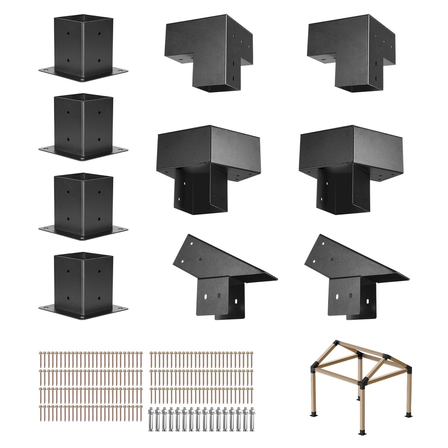 VEVOR Pergola Kit, Metal 4x4 Brackets for 3.5x3.5 Lumber, 14 Pcs, Black, Model SSAC14, 3-Way