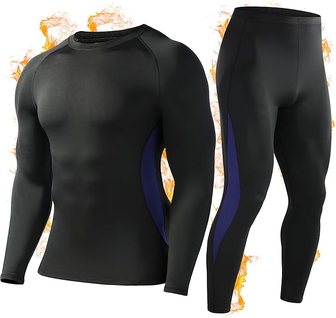 Roadbox Thermal Underwear for Men: Fleece Lined Long Johns Base Layer Ski Thermals Top and Bottom Set