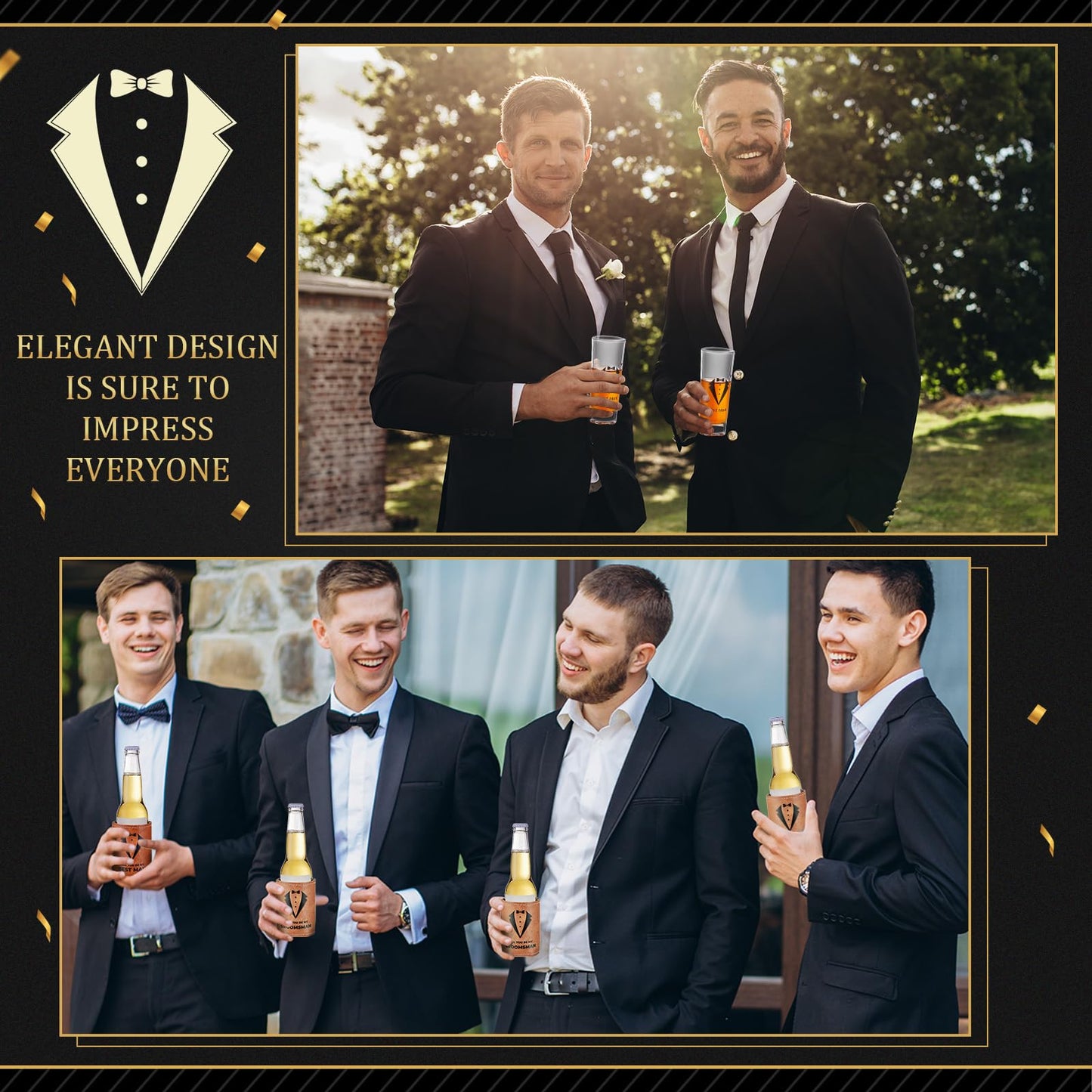 20Pcs Groomsmen Gifts Groomsmen Proposal Box with Shot Glasses Socks Sunglasses PU Leather Toiletry Bag Bottle Opener Can Cooler Groomsman Gifts for Wedding Groomsmen Best Man Gift (20, Brown)