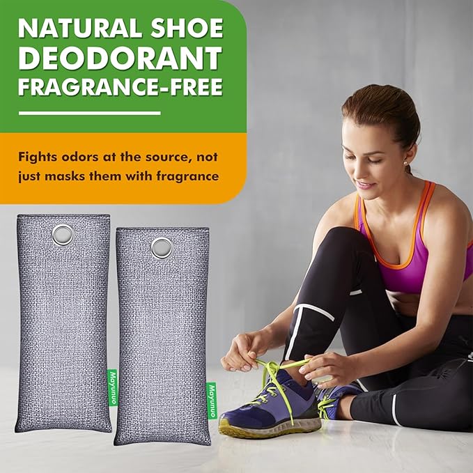 Activated Charcoal Odor Absorber, Natural Shoe Deodorizer Inserts, Smell Remover, Bamboo Charcoal Air Purifying Bags, Shoe Odor Elimination for Sneaker, Boots, 6 Pack