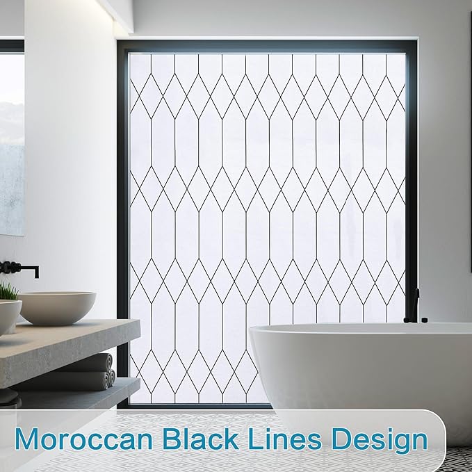 Windimiley Window Privacy Film Stained Glass Static Clings, Bathroom Frosted Leaded Decorative Window Stickers, UV Heat Blocking Opaque Removable for Home Door Coverings (35.4 x 78.7 in,White)