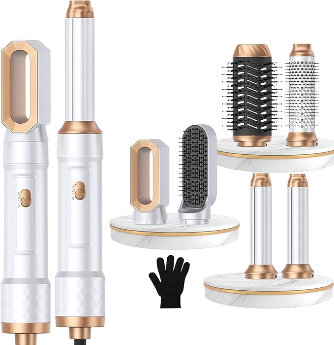 6 in 1 Air Styler Magic Hair Dryer Brush, Negative Ionic Blow Dryer Brush & 3 Heat Settings, Detachable Auto Curling & Straightening Volumizing, Frizz-Free Styling, Salon to Home Use (White-Pink)