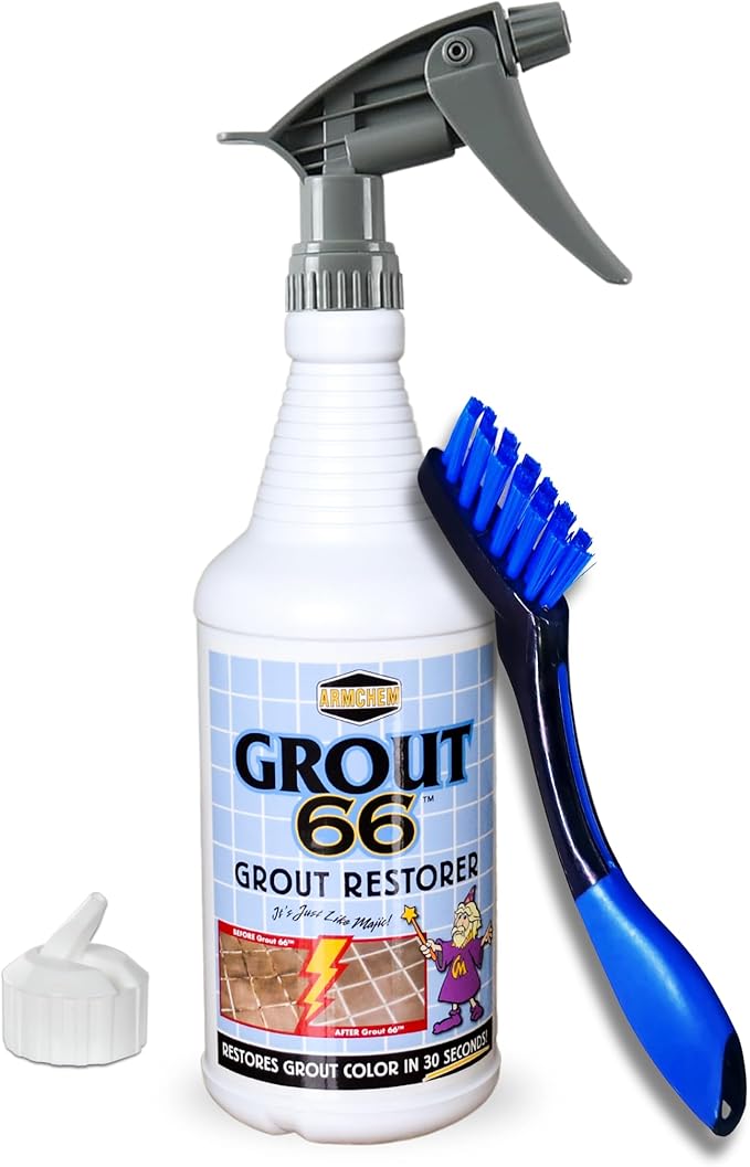 Grout66: Grout and Tile Cleaner with Low-Odor, Non-Fuming Formula Ideal for Heavy-Duty Cleaning, Quick Touch-Ups, and Tile Maintenance. This One Quart Kit ensures Effortless Cleaning.