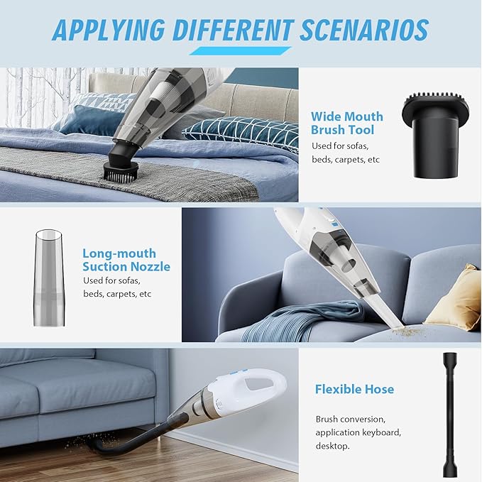 Handheld Vacuum Cordless, 6KPA Strong Suction & 25 Mins Runtime, 1.6lbs Lightweight Hand Vacuum Cordless Rechargeable with HEPA Filter/LED Light/Multi-Accessories,for Home/Car/Office Cleaning