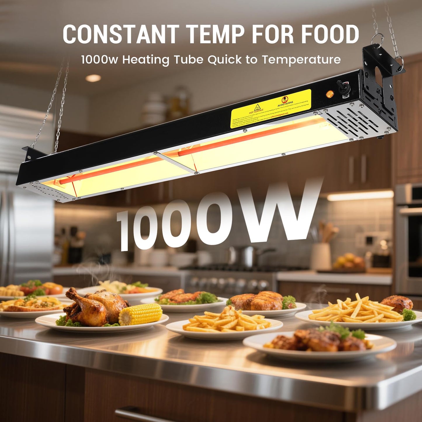 Hiteemer 36-Inch Food Heat Lamp - 1000W Commercial Food Warmer Lamp Overhead Stainless Steel Catering Heat Lamps Electric Strip Heater for Restaurant Buffet Parties Kitchen, Black 115V