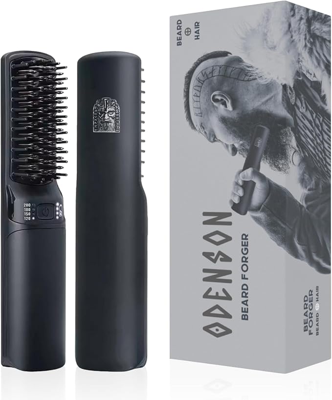 Odenson Beard Forger - Ultimate Tool, Cordless Heated Brush and Straightener for Beard and Hair, Heated Comb for Beard Styling and Care