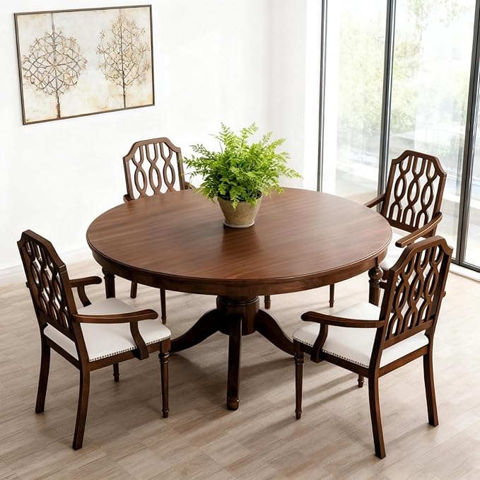 chairus Farmhouse Dining Chairs Set of 2, French Country Vintage Wooden Dining Room Chairs with Arm, Lattice Back & Turned Legs, Rustic Chenille Upholstered Nailhead Trim Kitchen Chairs, Walnut Brown