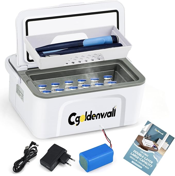 CGOLDENWALL Portable Insulin Cooler Box for Max.12 Pens, 7.5 * 3 * 2.7inches Internal Capacity 32-64℉ Setting with 5V 1360...