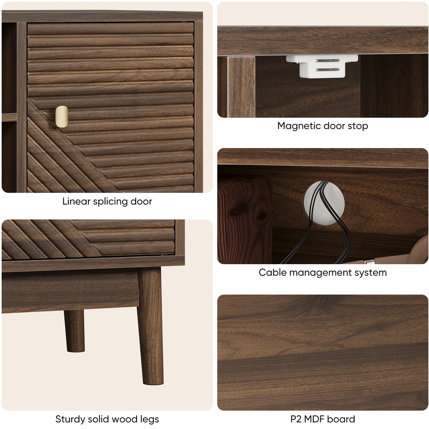 Kiasthome Walnut Mid-Century Modern TV Stand Wood Television Stand for TVs up to 45" Media Console with Storage for Living Room