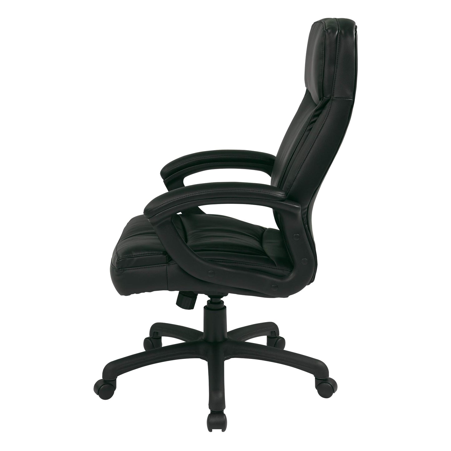 Office Star EC Series Executive Bonded Leather High Back Adjustable Office Chair with Thick Padded Contour Seat and Locking Tilt Control, Black
