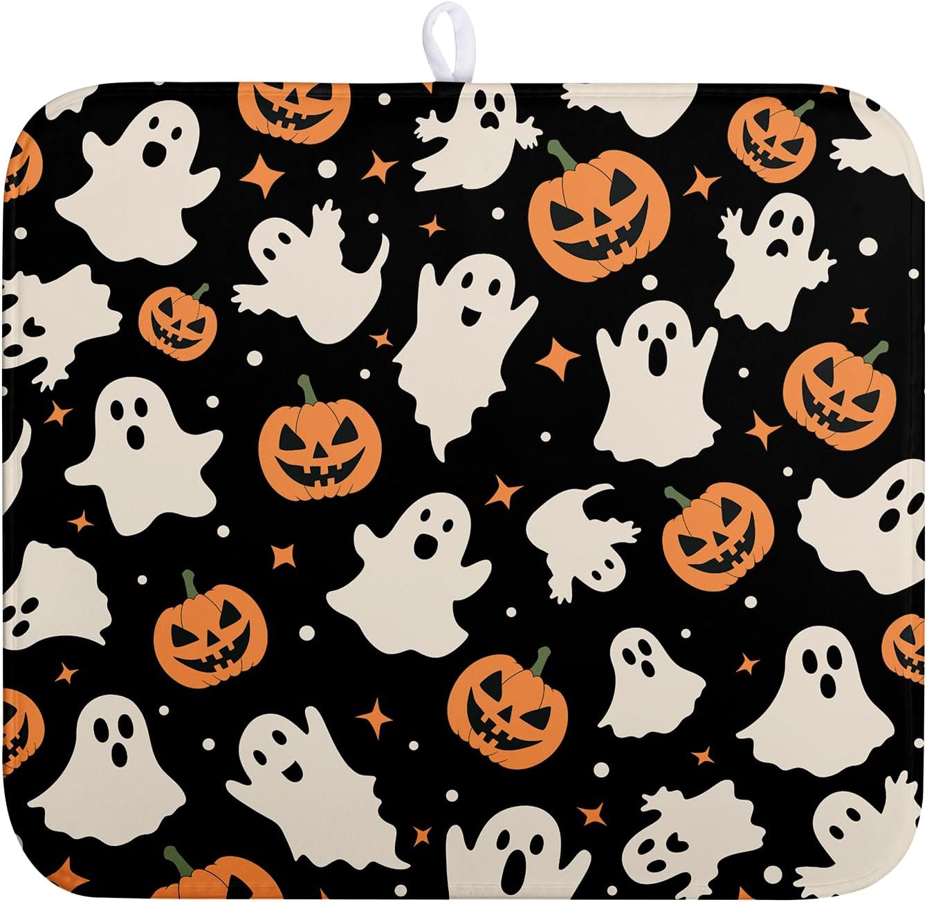 Halloween Dish Drying Mat for Kitchen Counter Pumpkin Spooky Ghosts Fall Dish Mat Absorbent Microfiber Reversible Dish Draining Mat Medium Dishes Pad 16 X 18 Inch