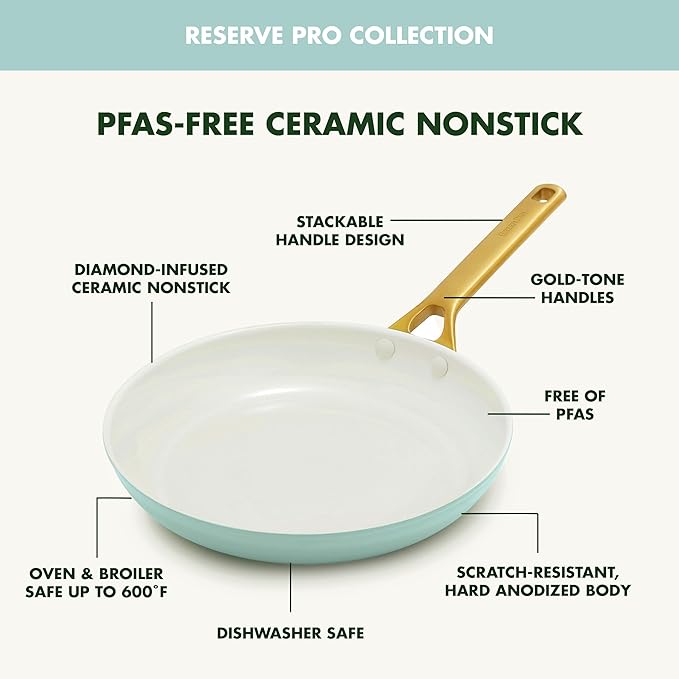 GreenPan Nonstick Reserve Pro 10” & 12” Frying Pan Set, NSF Certified Ceramic, Hard Anodized PFAS-Free Skillets, Stainless Steel Handles, Oven & Dishwasher Safe, Seaside Blue