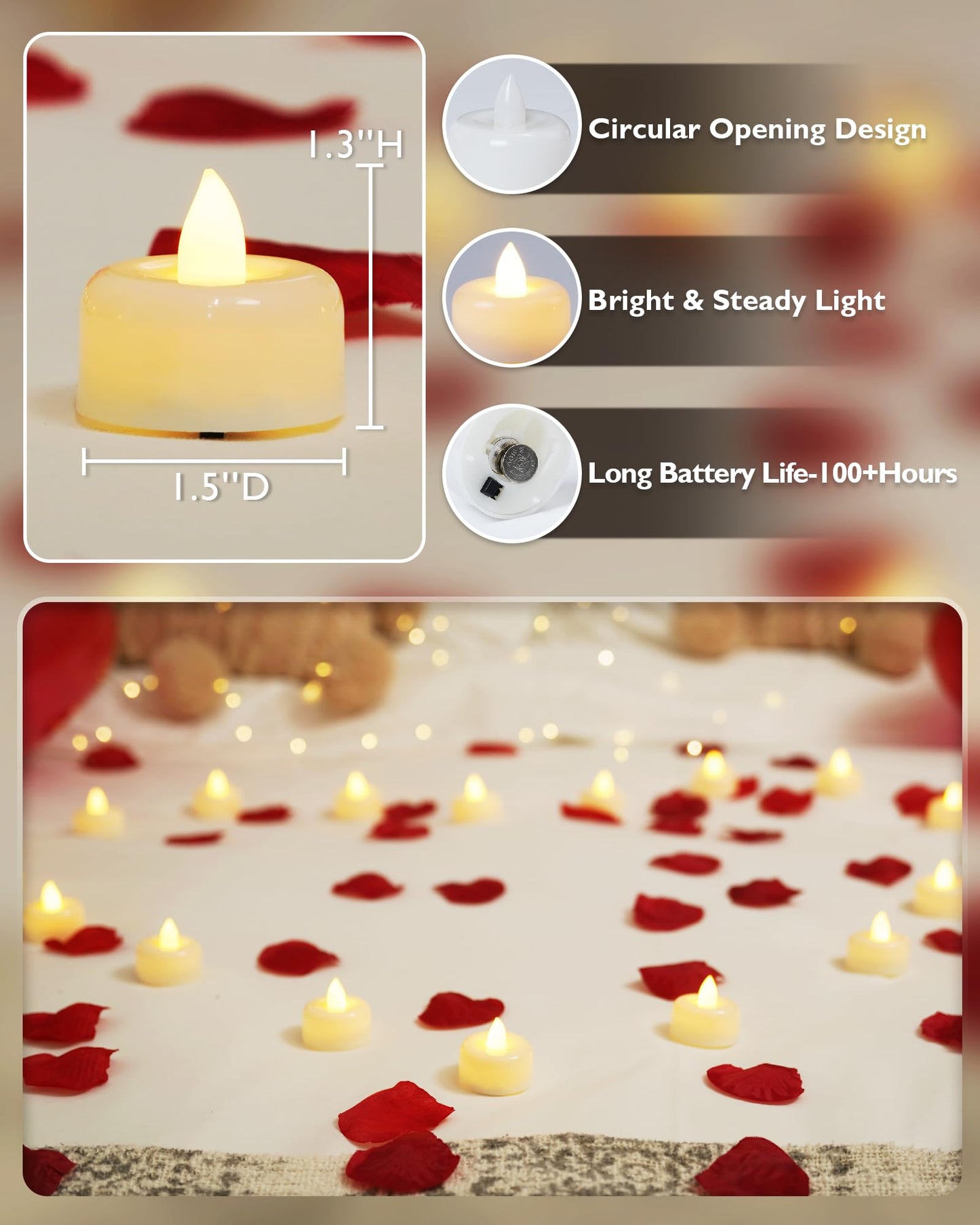 Raycare 100Pack Battery Operated Tea Lights Candles, Long Lasting Fake Candles, Flameless LED Tea Lights, Electric Candle for Wedding, Centerpieces, Home Decor, Halloween, Christmas
