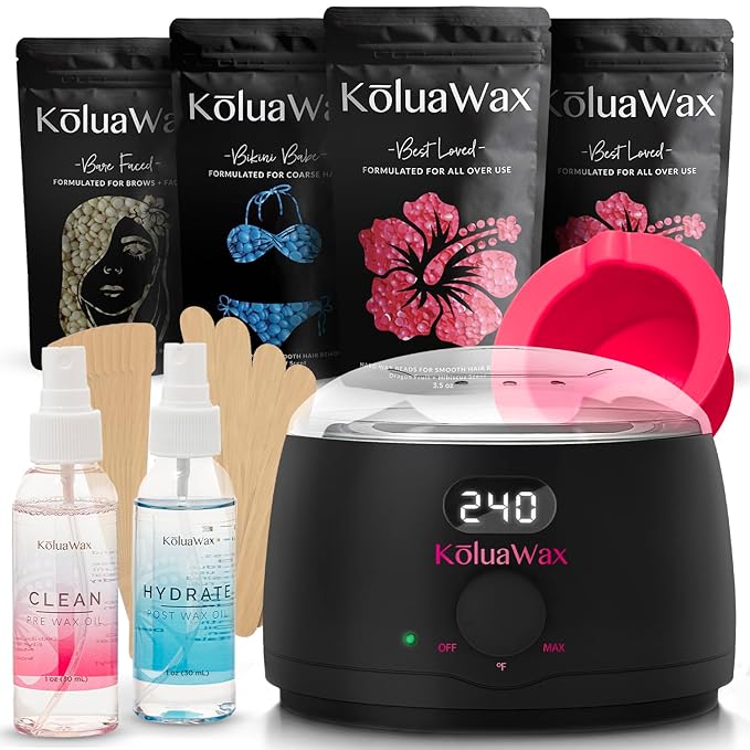 KoluaWax Premium Waxing Kit for Women - Beginner Friendly - Complete Wax Kit that includes 14oz of Wax Beads, Applicator, ...