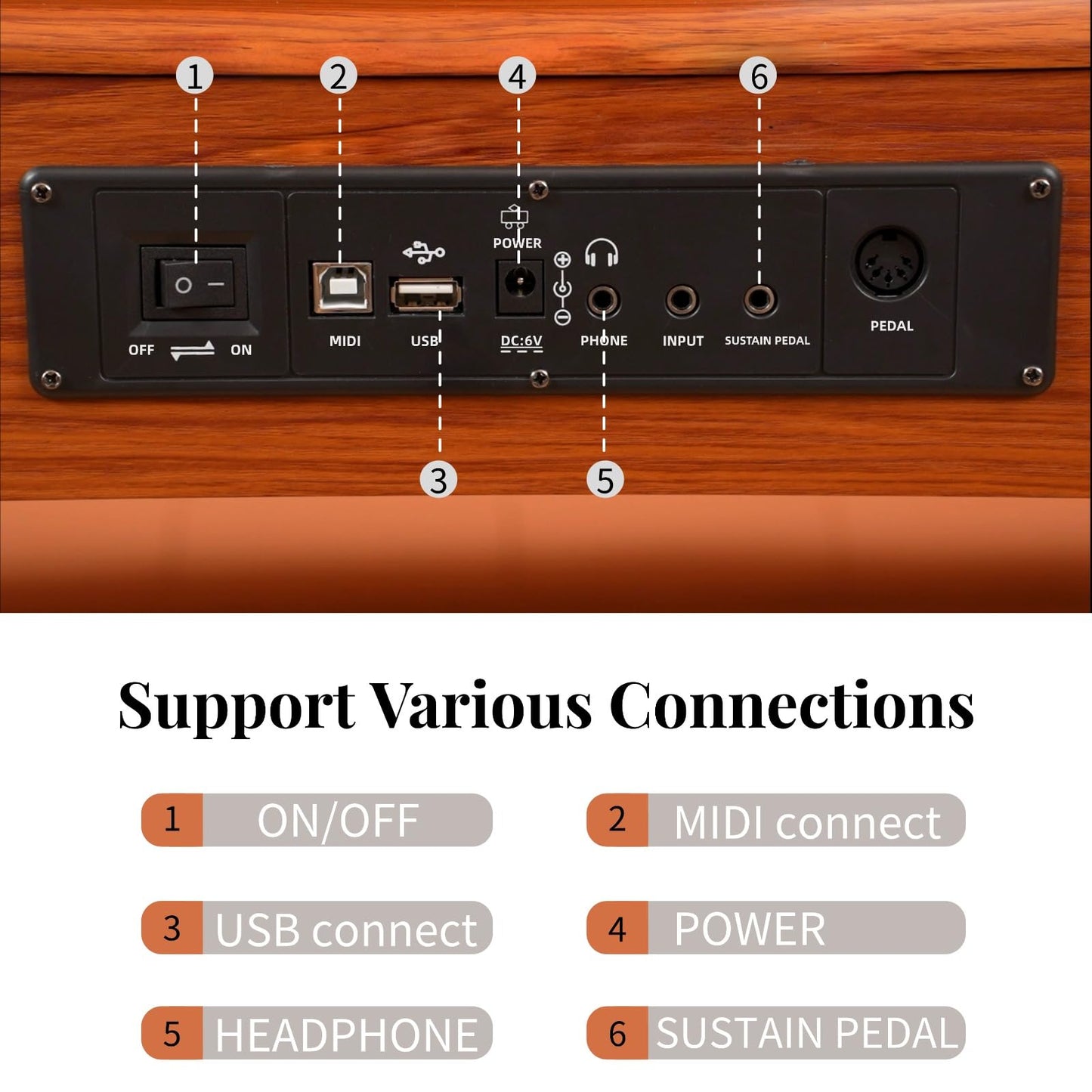 PLYOR 88 Key Digital Piano Keyboard with Stand & Sustain Pedal, Full-Size Semi Weighted Electric Piano for Beginners/Learners, Home Keyboard Piano with Headphone Jack, MIDI Connectivity, Brown