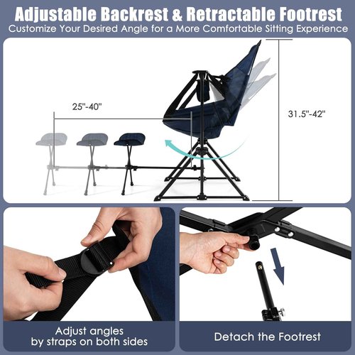 Tangkula Hammock Camping Chair, Portable Camp Chair with Retractable Footrest, Adjustable Back, Headrest, Cup Holder & Carry Bag, Outdoor Folding Lawn Chair for Camping, Fishing, Hiking