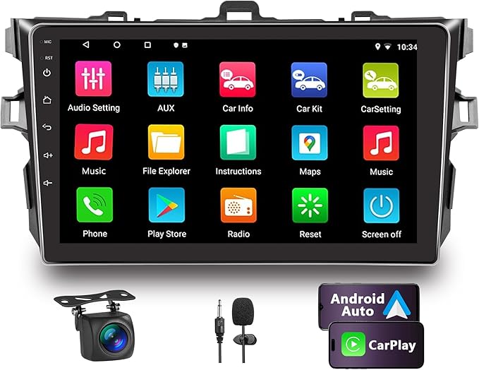 Car Stereo for Toyota Corolla 2007-2012 with Wireless Apple Carplay and Android Auto,9 Inch Touch Screen Car Radio with 4K...